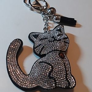Rhinestone Kitty Keychain